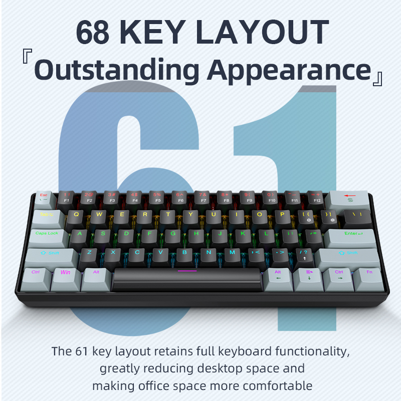 Gaming Keyboard Hot Swappable - APAYADO K61 Mini Mechanical Keyboard,Wired,61 Keys,Phantom